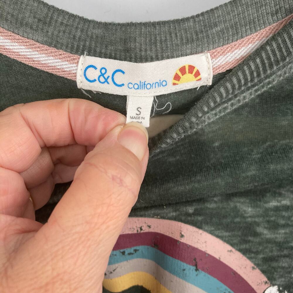 C&C California Kindness is Free Burnout Graphic Green Long Sleeve Women’s Small - Picture 9 of 9